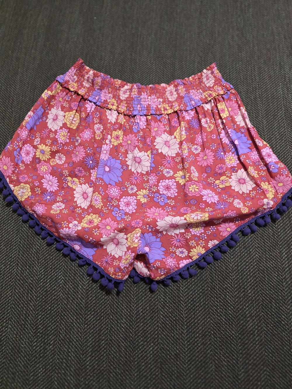 NATURAL LIFE Pink Floral High-Waist Shorts with Purple Pom Trim - Picture 2 of 5